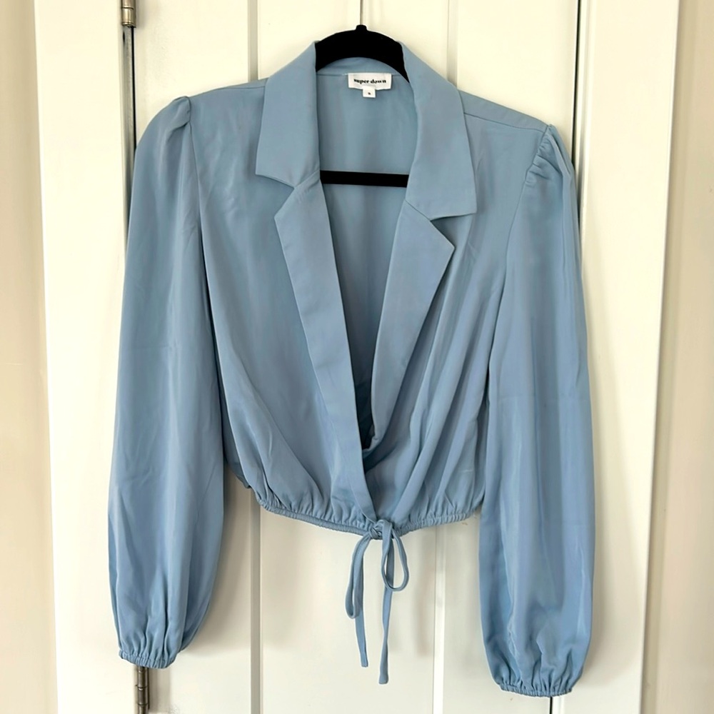 Cropped Blouson Top w/ Collar